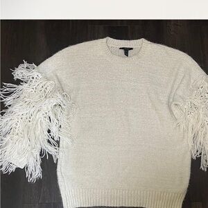 Forever 21 Cream Fringe Crewneck Sweater
